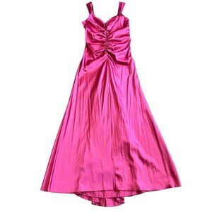 Jessica McClintock Gunne Sax Vintage Bright Pink Satin Gown Dress Ruffle Size 10